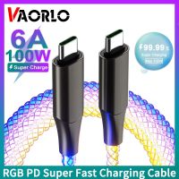 ♝ RGB 100W PD USB-C To Type-C Super Fast Charging Cable 66W 30W Flow Cool Colorful Glowing Data Charger Line For iPhone Android