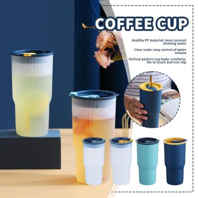 1Pcs Plastic Coffee Mug Portable Water Bottle Outdoor Straw Drink And Reusable Cold Cups With Lid Drinkware Iced H0F6