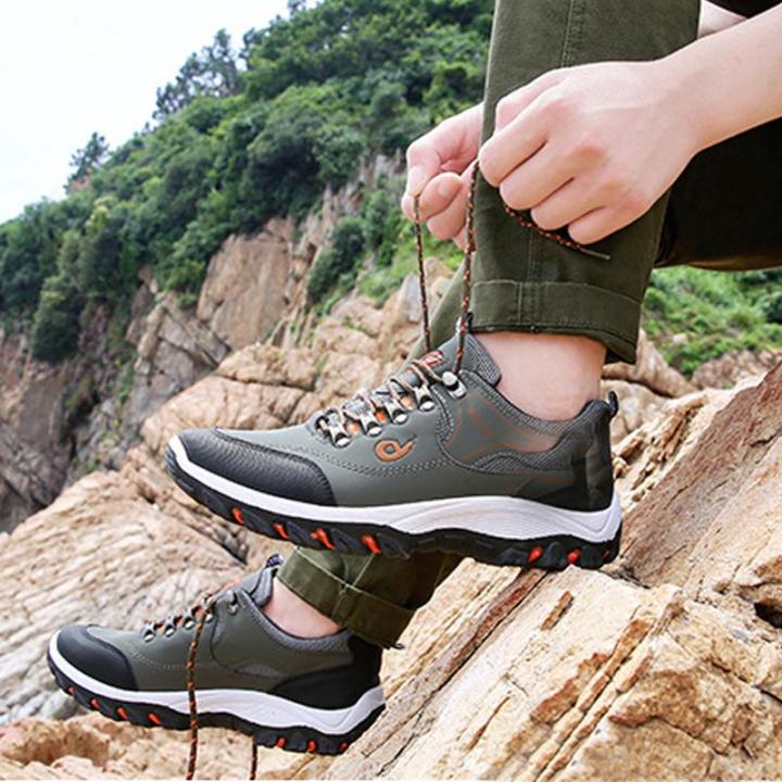 รองเท้าเดินป่ากลางแจ้งกันลื่นสำหรับผู้ชาย-รองเท้าลำลองท่องเที่ยวรองเท้าใส่เดินต่ำรองเท้าบุรุษรองเท้าผ้าใบกีฬาฤดูใบไม้ผลิ