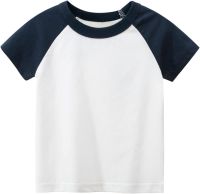 Toddler Kids Baby Boys Girls Color Block Short Sleeve Crewneck T Shirts Tops Tee Clothes for Children (Navy, 2-3 Years)