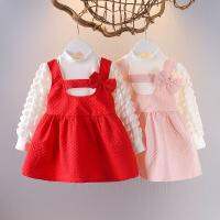 Girls long sleeve dressกระโปรงเด็กผู้หญิงแขนยาว2023newแขนพัฟแฟชั่น0-1-2-3years