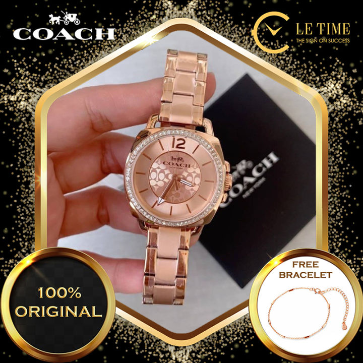 Authentic *FREE BRACELET*] Coach Classic Boyfriend Stainless Steel Rose  Gold Ladies Watch Jam Tangan Perempuan Wanita 14503140 14503141 14503142  14503143 | Lazada