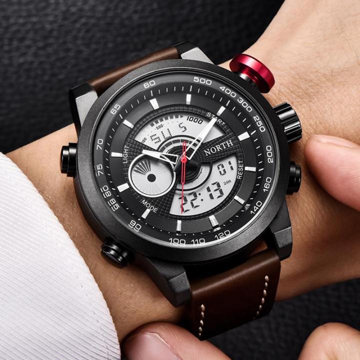 นาฬิกาผู้ชายนาฬิกาควอตซ์ดิจิทัล-led-แบรนด์หรูชั้นนำนาฬิกาสปอร์ตลำลองหนังกันน้ำ