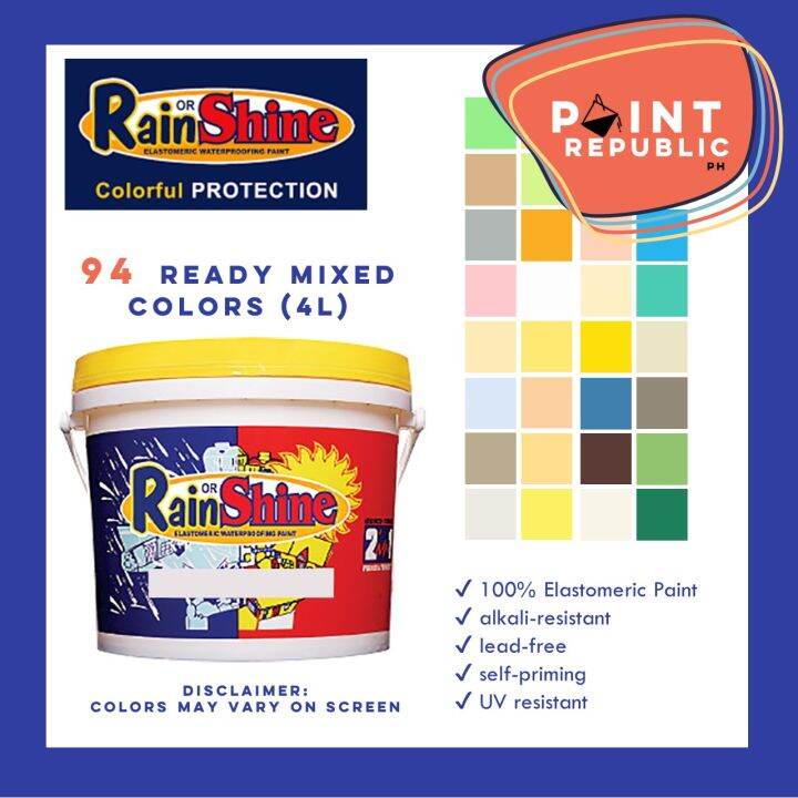 Rain or Shine Elastomeric Waterproofing Paint Ready Mixed Colors (4L