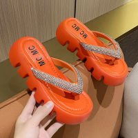 ร้อน, ร้อน★Thick-soled slippers croc 2022 summer new all-match muffin bottom flip-flops thick-soled beach slippers rhinestone sandals outer wear Korean version