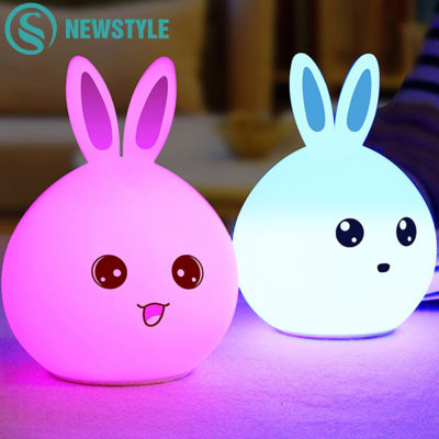 2021Cute Rabbit Silicone LED Night Light USB Rechargeable Baby Bedroom Night Lamp Touch Sensor Light For Children Baby Gift