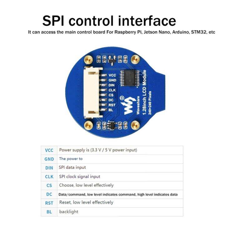 waveshare-1-28-inch-circular-display-lcd-screen-module-240x240-pixels-spi-communication-lcd-expansion-board