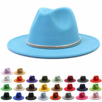 ผู้หญิงที่เรียบง่ายสีฟ้า Fedora แจ๊สหมวกสไตล์อังกฤษ T rilby พรรคอย่างเป็นทางการปานามาหมวกชุดหมวกคาวบอยฤดูใบไม้ร่วงหมวก