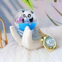 Cute Cartoon Ice Snow Panda Quicksand Floating Small Water Drop Keychain Schoolbag Car Pier Pendant Gift Gift Gift