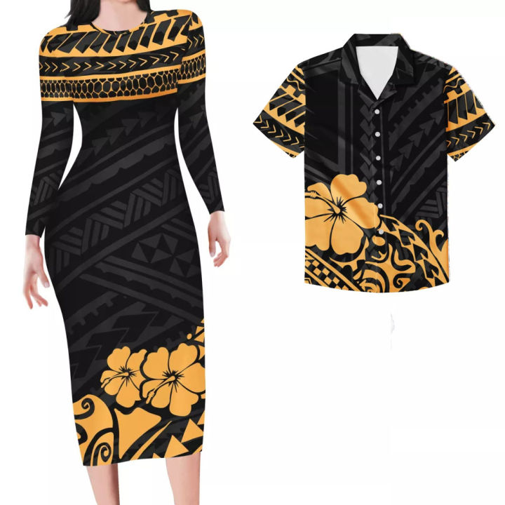 hycool-polynesian-women-modest-black-couple-clothing-fall-tight-pencil-maxi-long-sleeve-dresses-women-match-husbands-5xl-shirt