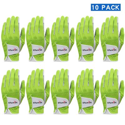 10 Pcs Efunist Golf Glove Men Left Hand Breathable Green 3D Performance Mesh Non-slip Micro Fiber Golf Gloves