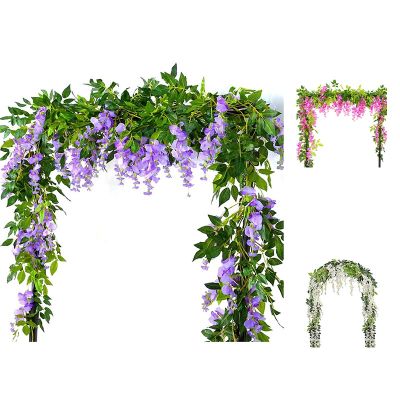 2Pcs 7Ft/Pcs Artificial Wisteria Vine, Flower Garland Wisteria Vine Rattan Hanging Flowers for Outdoor Ceremony