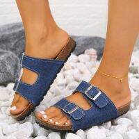 2023 New Summer Beach Cork Slippers Casual Double Buckle Non-slip Clogs Slides Women Slip on Flip Flop Shoes Zapatos De Mujer