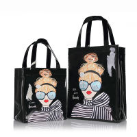 New Pvc Printed Green Shopping Bag British Students Large Capacity Waterproof Bag Lunch Bag Womens Bag Cartoon