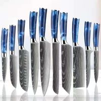 [COD] Cross-border 10-piece set knife stainless steel blue resin handle chefs for cutting meat and slicing fruit universal deboning kitchen