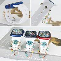 สายรัดสร้อยข้อมือซิลิโคนแฟชั่น ADELAIDE สำหรับ Iwatch เครื่องประดับนาฬิกาสายรัดข้อมือนาฬิกาตกแต่งเล็บขาตั้งโลหะอุปกรณ์สายรัดสวยงาม