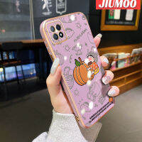 เคส JIUMOO สำหรับ OPPO A72 5G A73 5G A53 5G เคสการ์ตูนน่ารักสีเทียนหน้าแข้งด้านข้างขอบสี่เหลี่ยมเคสมือถือเคลือบด้านข้างเคสกันกระแทกฝาปิดเลนส์เต็มรูปแบบปกป้องกล้องเคสซิลิโคนนิ่ม