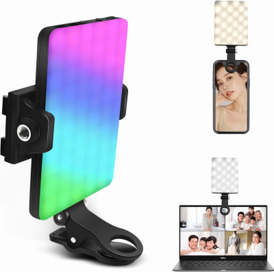 GreatLPT RGB Phone Light Clip, Cell Phone Fill Light 360° Full Color CRI 95+ Dimmable 2500K-8500K, 2000mAh Rechargeable Phone Clip Light for Selfie, Makeup, Video Conference, TikTok
