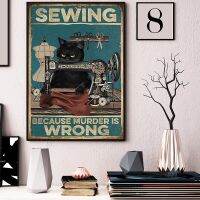 Black Cat Sewing Poster: เพราะ Murder ผิดภาพวาดผ้าใบ Nordic โปสเตอร์และภาพพิมพ์สำหรับตกแต่งห้องนั่งเล่นและคนรักแมว