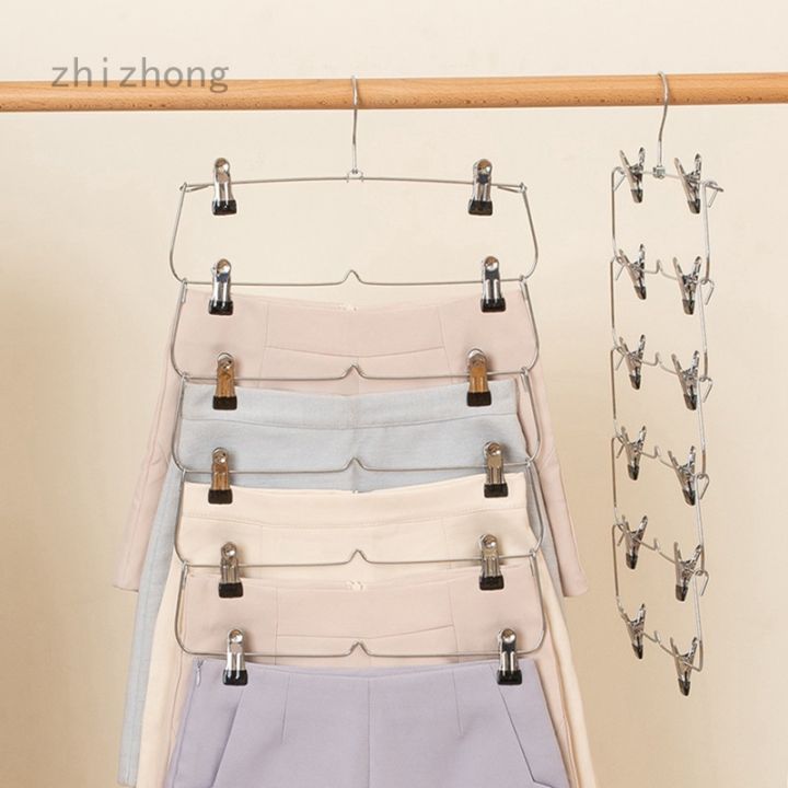 6-Tier Skirt Pants Shorts Hangers with Adjustable Clips Space Saving No  Slip 12 Clips Clothing Storage Metal Skirt Rack