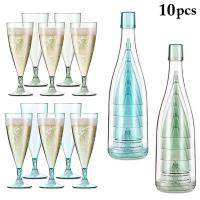 10pcs Champagne Flutes Toasting Glasses DIY Plastic Red Wine Flutes Cocktail Flutes with Bottles Wedding Party Supplies