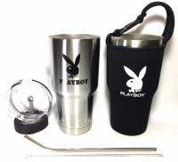 GF แก้วเยติ เก็บอุณหภูมิ ร้อน เย็น ลาย PLAYBOY เพลย์บอย สีแสตนเลส ฟรี !! ถุงใส่แก้ว + หลอดแสตนเลสพร้อมแปรงล้าง + ยางรองแก้ว (คละสี)