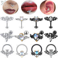 ZS 1 PC 8/10Mm Punk ห่วงคล้องจมูกสแตนเลสเจาะค้างคาวปีศาจ Labret สีดำต่างหูคริสตัลผู้ชาย Body เครื่องประดับแบบเจาะ