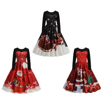 christmas print dresses for women