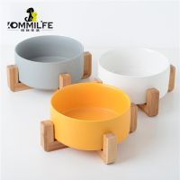 Ceramic Dog Bowl Anti-slip Pet Bowl For Dogs 12.8-20cm Diameter Cat Dog Feeder With Wood Stand Cat Dog Food Bowl Dog Supplies