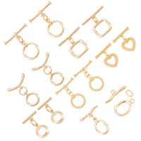 1Box 14 Sets 7 Style Brass Toggle Clasps Long-Lasting Plated Ring &amp; Rectangle &amp; Heart Real 18K Gold Plated 2set/style