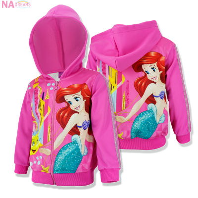 Disney เสื้อแจ็คเก็ตเด็กผู้หญิง 4-10 ปี ลายการ์ตูน เจ้าหญิง นางเงือก สีชมพู เสื้อกันหนาว Jacket จาก NADreams