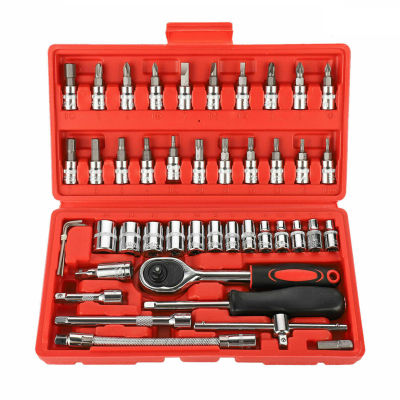 46Pcs Ratchet Wrench Socket Tools Set Metric 1/4 Drive Screwdriver with Box