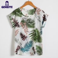 GEMEITE เสื้อยืดเสื้อเชิ้ตพลัสไซส์ผ้าชีฟองแขนสั้นพิมพ์ลายสีสันสดใสสำหรับเสื้อผู้หญิง