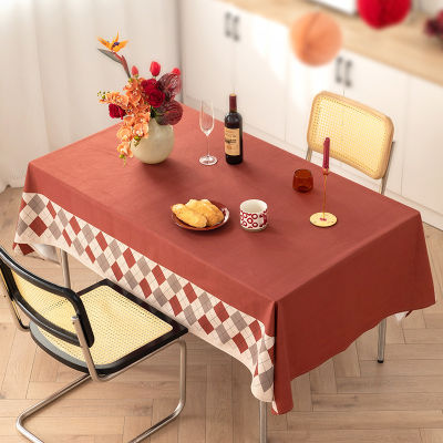 （HOT) สร้างบรรยากาศ ผ้าปูโต๊ะสีแดงเข้มแบบเรียบง่ายผ้าปูโต๊ะโรแมนติกสำหรับร้านอาหารในโรงแรม ins ผ้าคลุมโต๊ะกาแฟลม