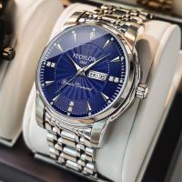 【Hot seller】 High-end watch new automatic mechanical mens diamond-encrusted waterproof luminous dual-calendar multi-function