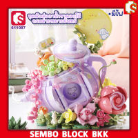 ชุดตัวต่อ SEMBO BLOCK FLORIST SD611087 กาน้ำชาดอกไม้กระต่ายหมายจันทร์ มีไฟ จำนวน 878 ชิ้น