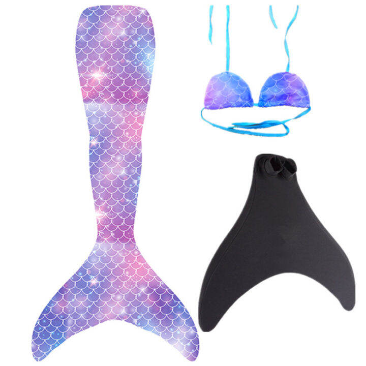 YS 3pcs Kids Swimwear Girl Mermaid Bathing Suit Bikini Top + Tail