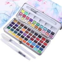 72 Color Solid Watercolor Paint Set with 3 Paint Brushes Kit Portable Metal Case Beginners Students Art Painting Tool