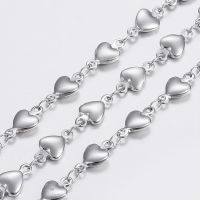 1m 3.28 Feet 304 Stainless Steel Chains Heart Link Chains Soldered Stainless Steel Color 10x5x2mm