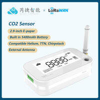 Lh3tih Rejeee LoRaWAN เซนเซอร์ CO2พร้อมกระดาษอิเล็กทรอนิกส์ขนาด2.9นิ้วแบตเตอรี่5400MAh เสาอากาศภายนอกรองรับ TTN ฮีเลียม