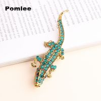 Pomlee Green Rhinestone Crocodile Brooches For Women Vivid Aniamal Pin Vintage Moving Lizard Pin Good Gift Christmas Gift