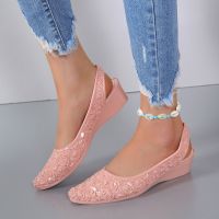 Summer Solid Color Flower Plastic Sandals Pointed Toe Slip On Shallow Slingbacks Wedges Heel Sandals Comfy Casual Women Shoes