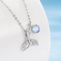 [COD] Valentines Day gift fantasy starry sky mermaid necklace female collarbone chain glass stone niche wholesale simple