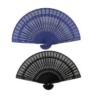 2Pcs 8 Inch Chinese Japanese Folding Fan Wooden Hand Flower Bamboo Pocket Fan for Home Decor Party Decoration - Blue &amp; Black