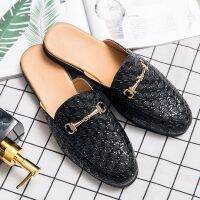 【CC】▩✺  half slipper Mens summer quality Wedding party luxury brand leather mens Mule casual shoes mo-25