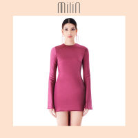 [MILIN] Open back with bow tie long bell sleeve fitted satin mini dress  เดรสสั้น ผ้าซาติน ทรงเข้ารูป แขนกระดิ่งยาว เปิดหลัง ผูกโบว์ Camillas Dress สีดำ/ สีม่วงแดง Black/ Violet