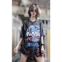 NASA ผ้าฟอก เสื้อยืดทรงโอเว่อไซ้ลายใหม่ล่าสุด