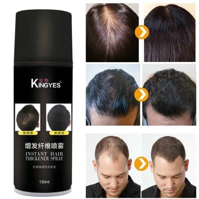 สเปรย์ปิดผมบาง-kingyes-instant-hair-thickener-spray-130ml-สเปรย์ผมไฟเบอร์-ที่ปิดผมบาง-แก้ปัญหาหัวล้าน-ผงปิดผมบาง-ปิดผมขาว-สีดำ