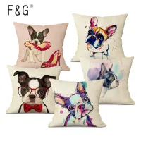 French Bulldog Pug Dog Cushion Cover Cute Cartoon Dog Printing Pillowcase 45CMx45CM Cotton Linen Sofa Home Decor Pillow Covers