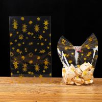 100 Pcs Golden Star Baking Candy Biscuit Flat Pocket Stand Packaging Snowflake Nougat Gift Bags